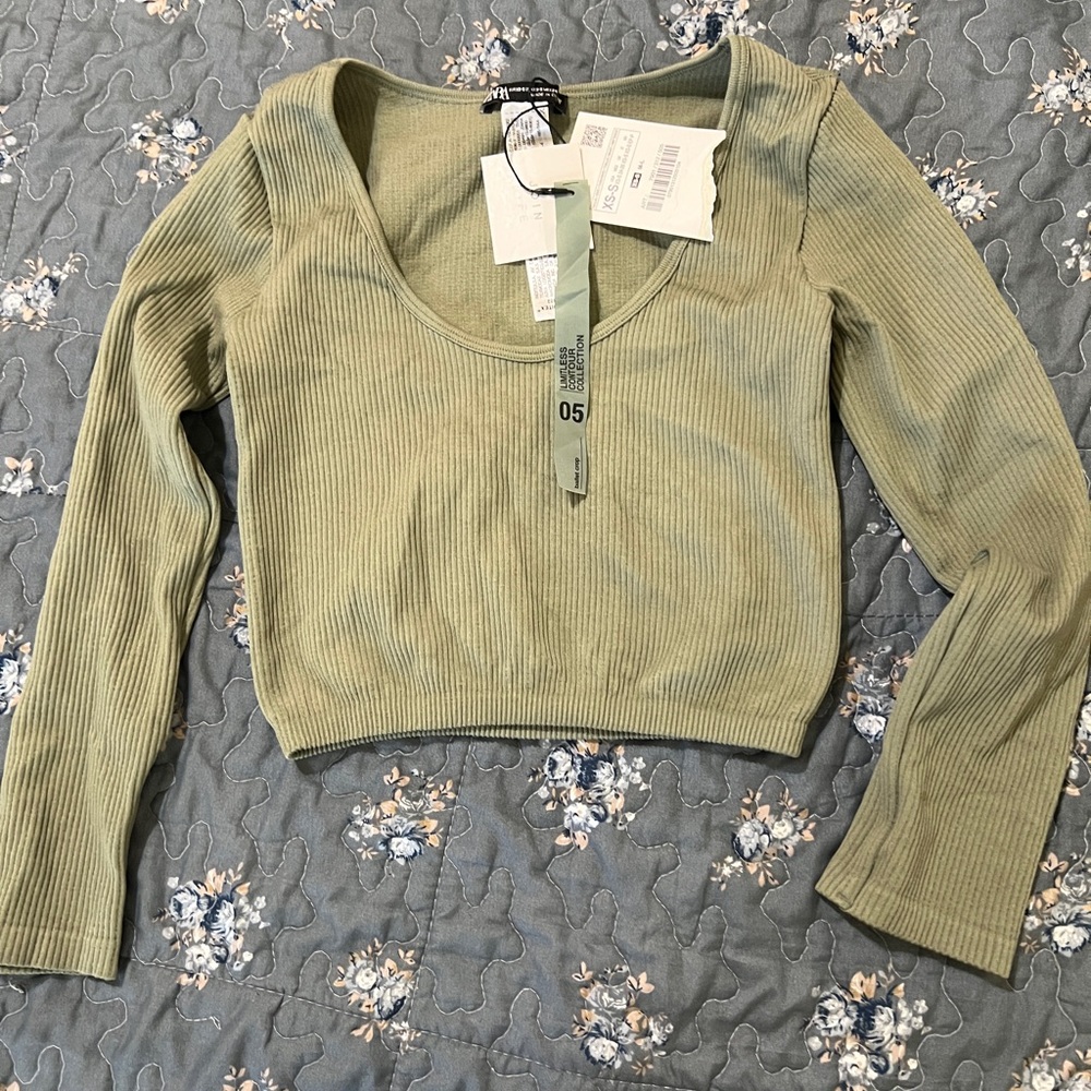 Zara Sage Green Ribbed Crop Top